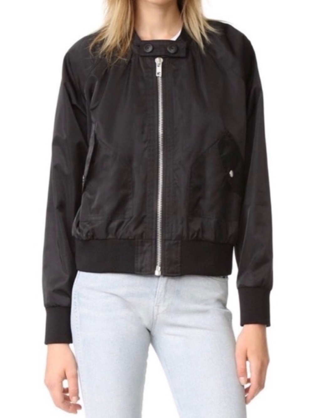Free People So Fly Bomber Jacket Black Ruched Full Zip Size S